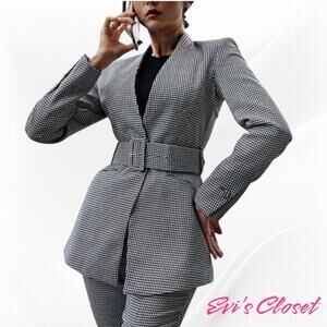 Zara Two Piece Women's Pant Suit Black White Houndstooth Sz M. Soft Material
